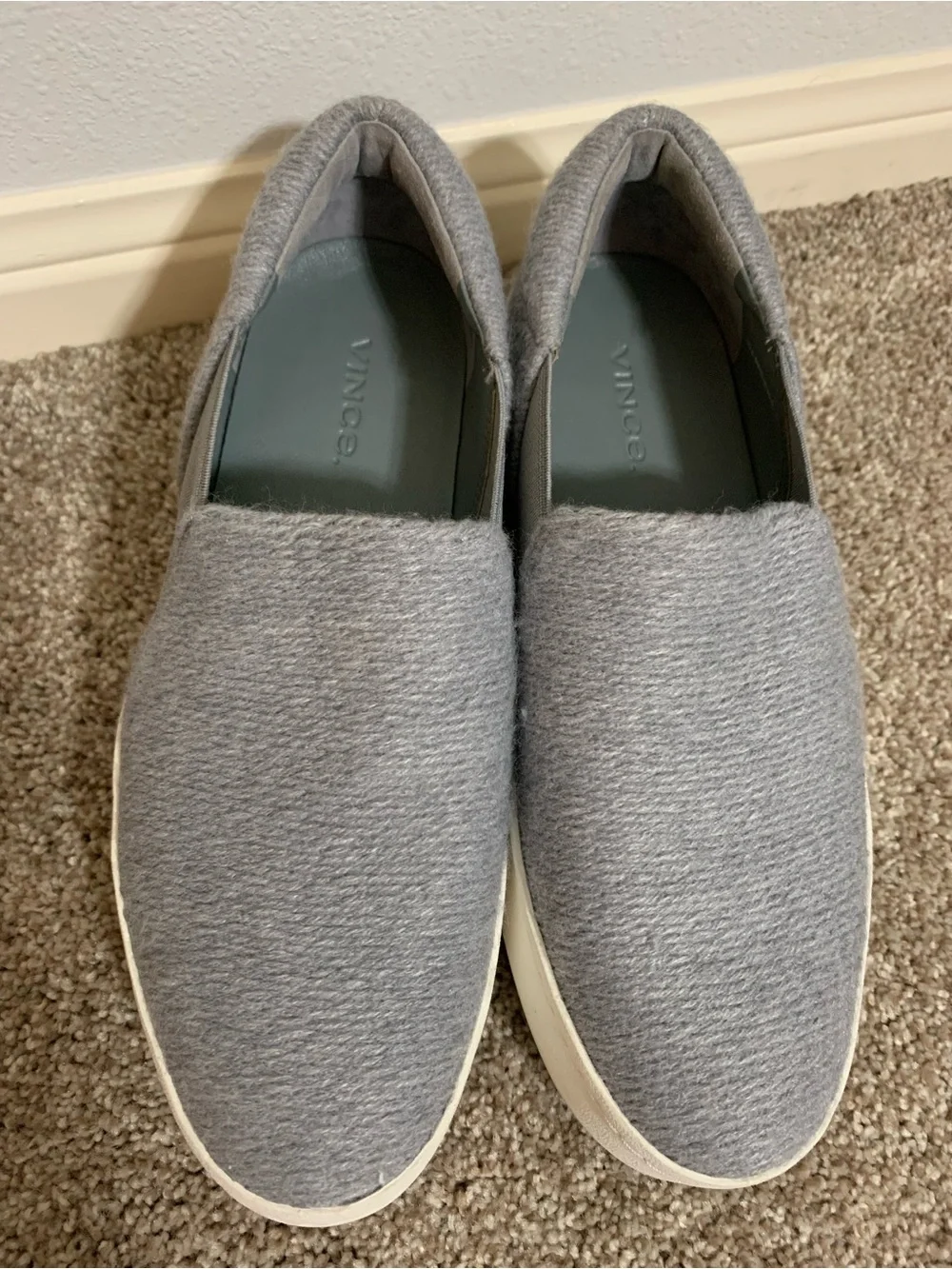 Vince Warren Gray Wool Felt Ribbed Textured Platform Slip On Sneaker Size 5.5
